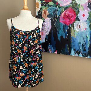 Cabi Black Floral Camisole Boho Boutique Tank Anthro Style Size Large